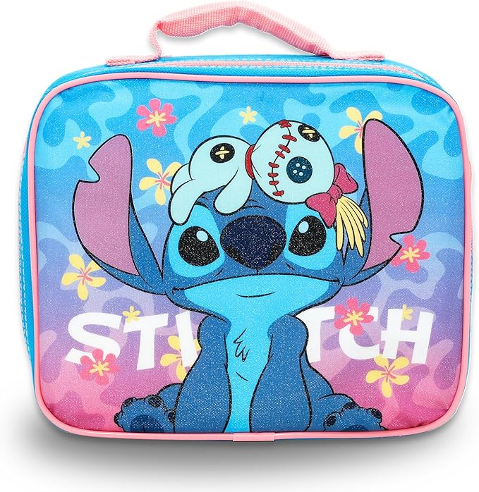 Disney Stitch Backpack with Lunchbox for Girls - Bundle 15" School Bag, Lunch Bag, Water Bottle, More | Lilo and Stitch School Backpack with Lunch Box Set for Kids