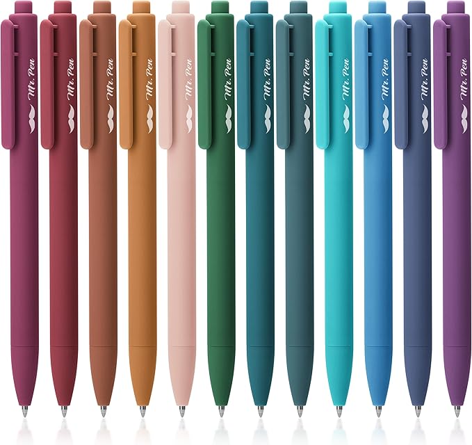 Mr. Pen- Retractable Gel Pens, 12 Pack, Dark Vintage Gel Pens Fine Point 0.7mm, Aesthetic Pens for Journaling Fine Tip Pens