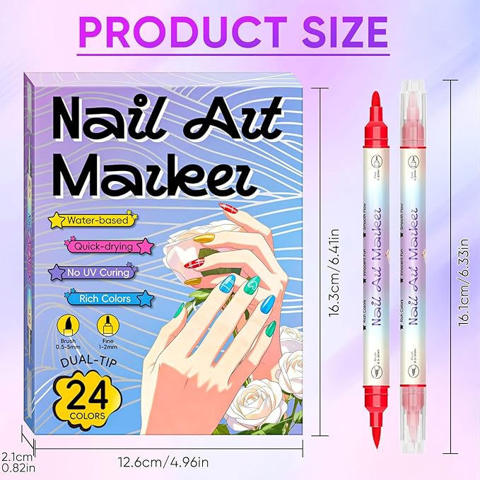 24 Colors Nail Art Pens Set, Nail Art Markers for 3D Nail Art, Nail Art Pens for Painting Nails Art Marker Drawing Painting Liner, Nail Polish Pens for DIY Nail Art Beauty Adorn Manicure Tools(1 Set)