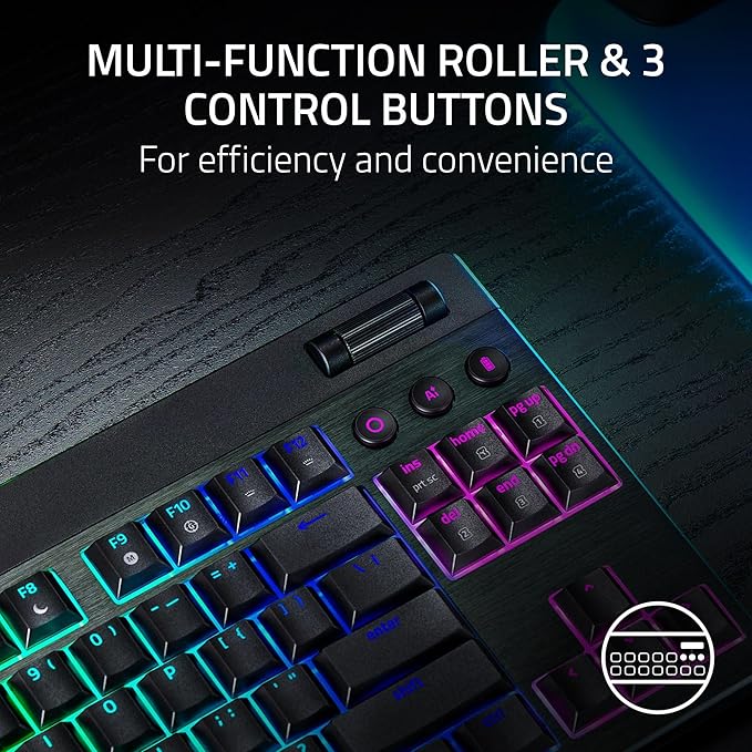 Razer BlackWidow V4 Low Profile TKL HyperSpeed Wireless Gaming Keyboard: Yellow Mechanical Switches - 2.4GHz Wireless & Bluetooth - Multi-Function Roller - 3 Control Buttons - Long Battery Life
