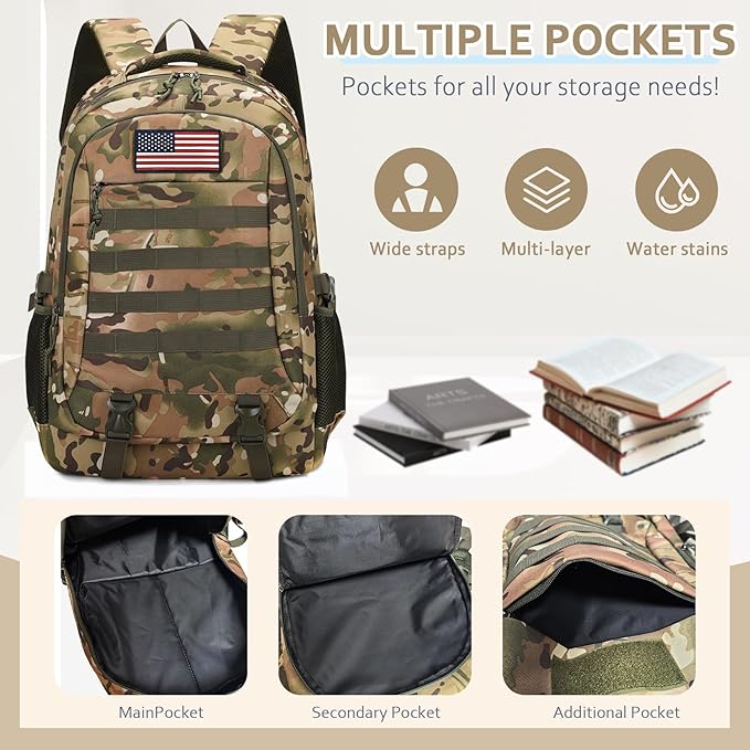 Camo Backpack for Boys backpack for School Bags for Boy Bookbag Children Kids Teens Elementary Middle High School Outdoor Camping