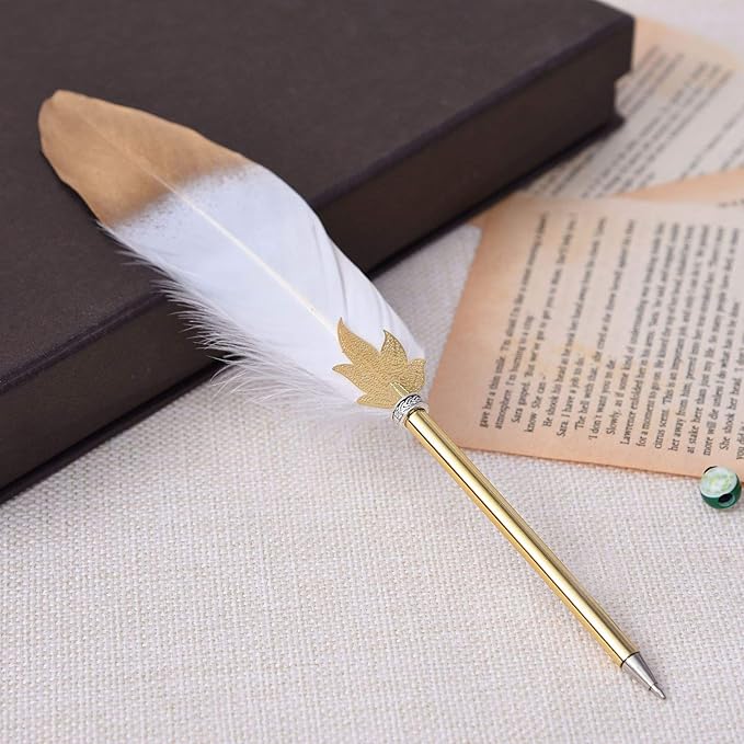 Quill Pen Vintage Feather Calligraphy Pen Refined Quill Ballpoint for Writing Signature or Gift Wedding Bridal(Pink)