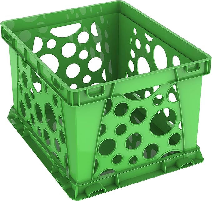 Storex Premium File Crate with Handles – Letter and Legal Document and Folder Storage, Classroom Green 3-Pack (61463C03C)