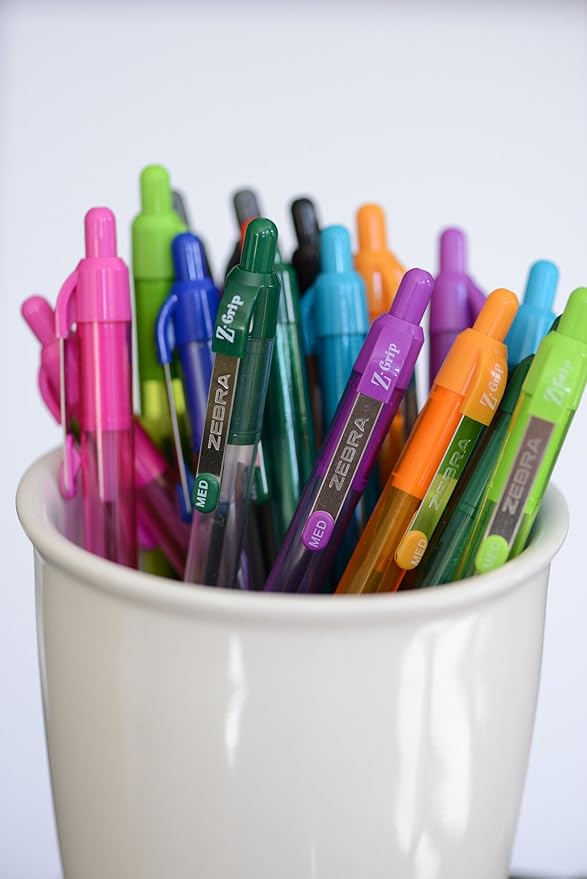 Zebra Pen Z-Grip Retractable Ballpoint Pen, Smooth-Flowing Assorted Ink, 1.0mm Medium Point, School & Office Supplies, Ideal for Note-Taking, Journal and Planner Use, 5-Pack (22205)