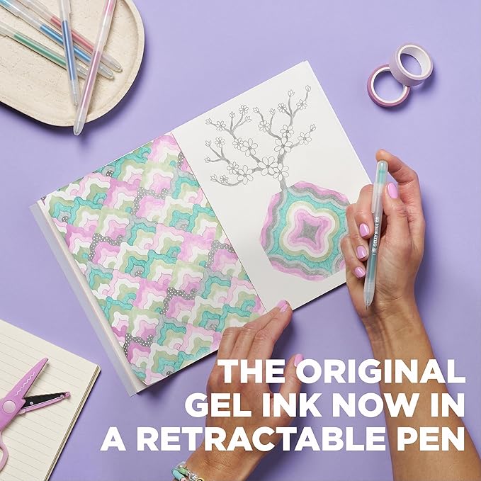 SAKURA Gelly Roll Retractable Gel Pens Colored - Stardust Glitter Gel & Medium Point - For Journaling, Art, or Drawing - With Assorted Colored Ink - 10 Pens