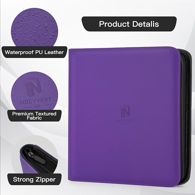 Premium Card Binder 12 Pocket for 720 Pockets Trading Card Binder, PU Zipper Card Collection Album, Book Holder for MTG, TCG, Game Cards, Sports Cards(Purple)