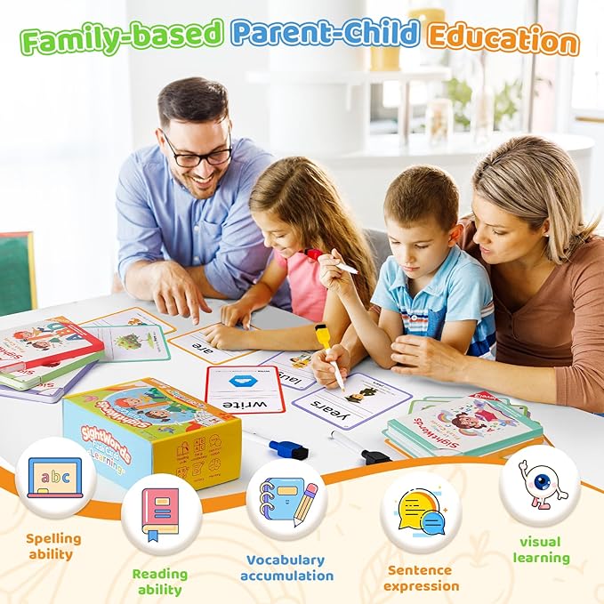 Big Size Sight Words Flash Cards Kindergarten, 250 Dolch Sight Words Game with 5 Levels, Preschool Toddler Flash Card for Writing Reading Spelling Game, Educational Learning Toy for Kid Age 3