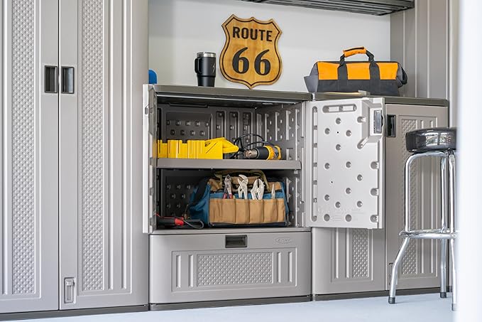 Suncast Indoor Resin Single-Drawer Storage Cabinet, Platinum Metallic, Made in The USA