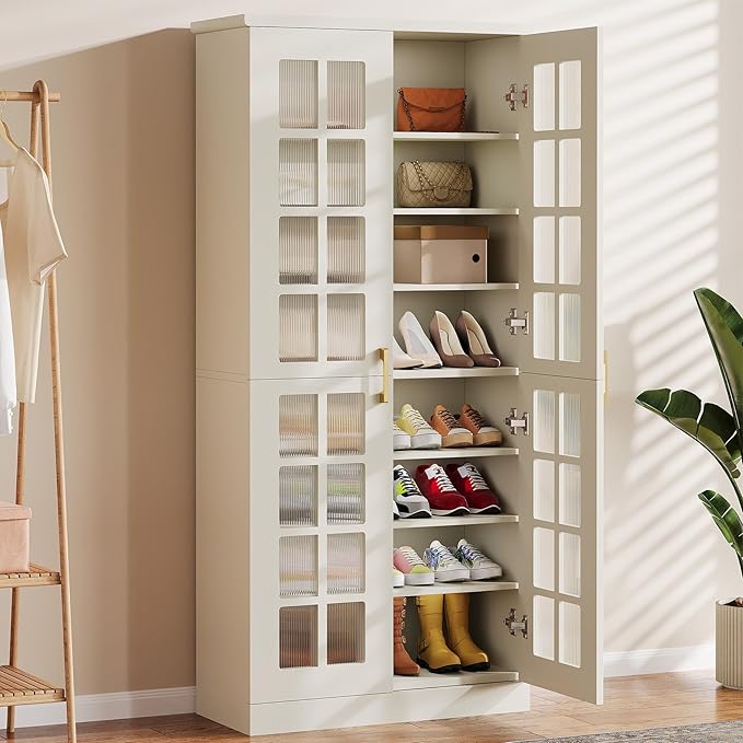 Tribesigns Tall Shoe Cabinet Set of 2, 8-Tier Shoe Storage with Adjustable Shelves, Modern Shoe Organizer Shoe Rack Cabinet for Entryway, Hallway, Closet, Living Room, White