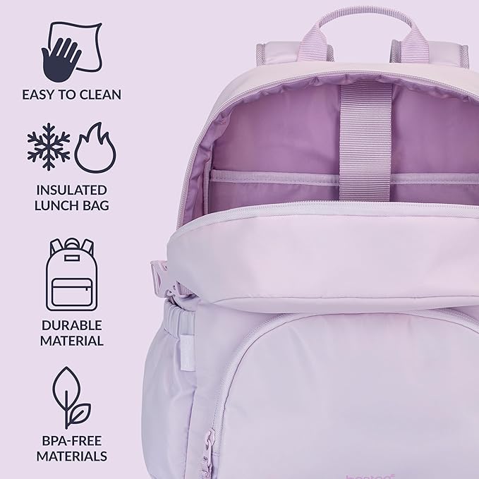 Bentgo 2-in-1 Adult Backpack & Insulated Lunch Bag – Lightweight, Water-Resistant Travel Backpack with 9 Compartments, Laptop Sleeve & Trolley Sleeve for Work & Everyday Use (Lavender)