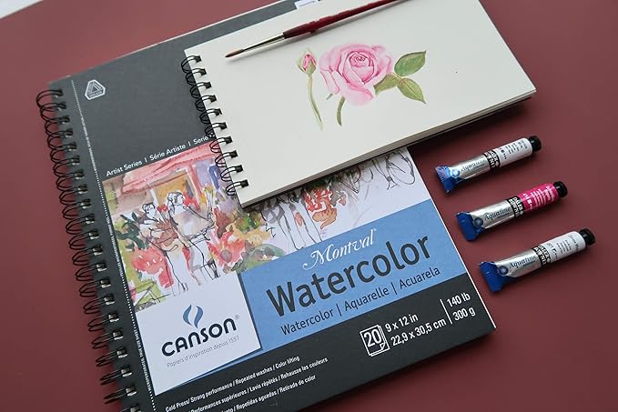 Canson Artist Series Watercolor Paper, Wirebound Pad, 9x12 inches, 20 Sheets (140lb/300g) - Artist Paper for Adults and Students - Watercolors, Mixed Media, Markers and Art Journaling
