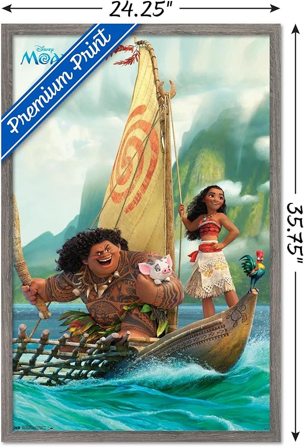 Disney Moana - Group Wall Poster, 34L" x 22.4W", Barnwood Framed Version