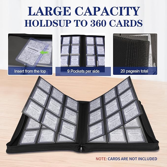 Toploader Binder – 360 Capacity, Zippered Trading Card Holder for MTG, Sports & Collectible Cards – Acid-Free, Durable & Travel-Friendly Storage (Purple dots, Toploader Binder)