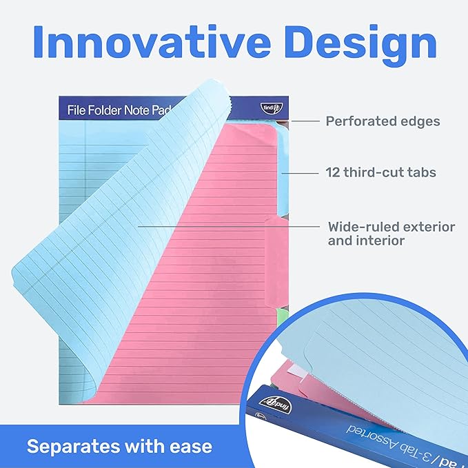 Find It File Folder Notepad - Pack of 12-9.5 x 12.5 Inch Notebook Organizer Folders for Filing, Document, and Clipboard Organization - Assorted Colors