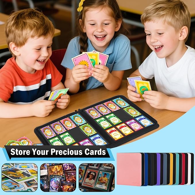 12 Pockets Trading Card Zipper Binder for 720 Cards, 30 Side-Loading Card Binder Folders, Ringless Card Sleeves with PU Cover, Collectible Trading Card Albums for Boys, Girls, Sports Game Cards, Blue