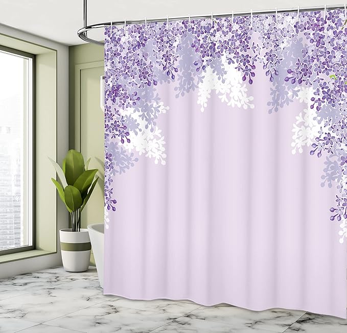 Ambesonne Flower Shower Curtain, Framing Lilac Flowers in Blossom Vernal Season Soothing Color Shades Artwork, Cloth Fabric Bathroom Decor Set with Hooks, 69" W x 70" L, Blue Violet