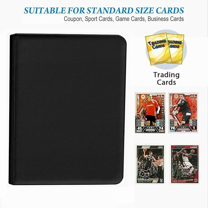 16 Pocket Card Binder, 1000+ Premium Zip Trading Card Binder, Double Sided Pocket Card Binder Album, Ringless Card Folder for MTG, TCG, Sports Card (Black, 16Pockets)