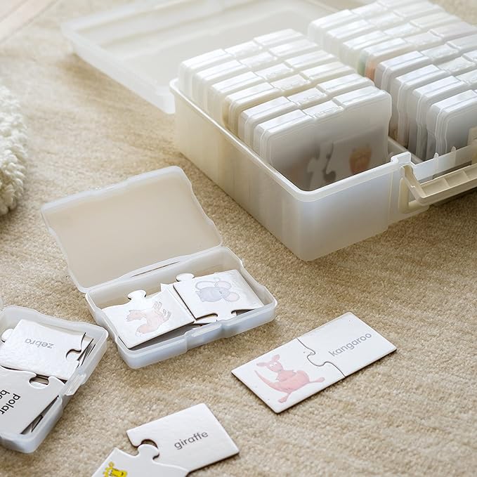 IRIS USA 4" x 6" Photo Storage Box Craft Keeper, 2-Pack, Discreet Handle Container with 16 Organization Holder Cases for Pictures, Tasks, Scrapbooking, Ephemera, Stationery Storage, Pearl