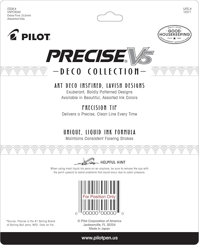 Pilot Precise V5 Capped Liquid Ink Rollerball Pens, Deco Collection, Extra Fine Point Ink Pens 0.5 mm, Colored Pens, Assorted Colors, Pack of 9 - Ideal for School, Journaling, & Office Writing