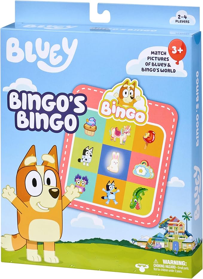 Bluey Bingo’s Bingo Card Game, Kids Image Matching Card Game with 40 Cards, 48 Chips and 12 Scoring Chips, Interactive Fun Games for Kids of Ages 3+