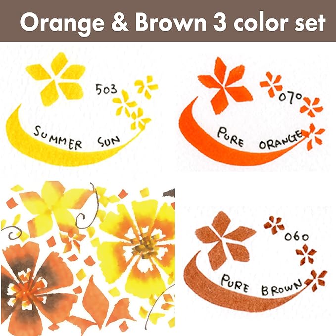 Kuretake Zig Calligraphy Dual Tip Marker Pens 3 colors set, OrangeBrown, 2mm, 5mm, Double Tip, for Art, Sketch, illustration, Calligraphy, Journal, Drawing, Made in Japan