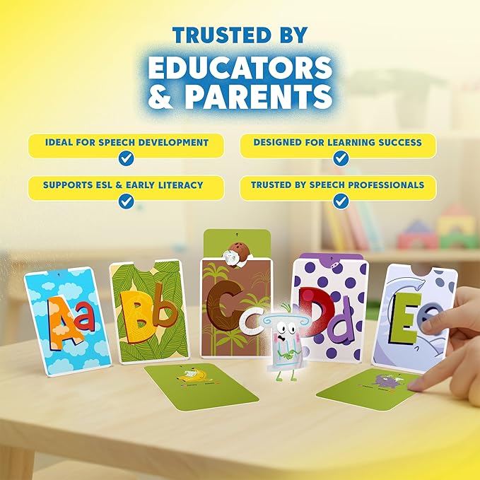 Kidrox Alphabet Flash Cards, ABC Learning Cards with Interactive Pull Tabs, English Cards Plus Spanish Translations