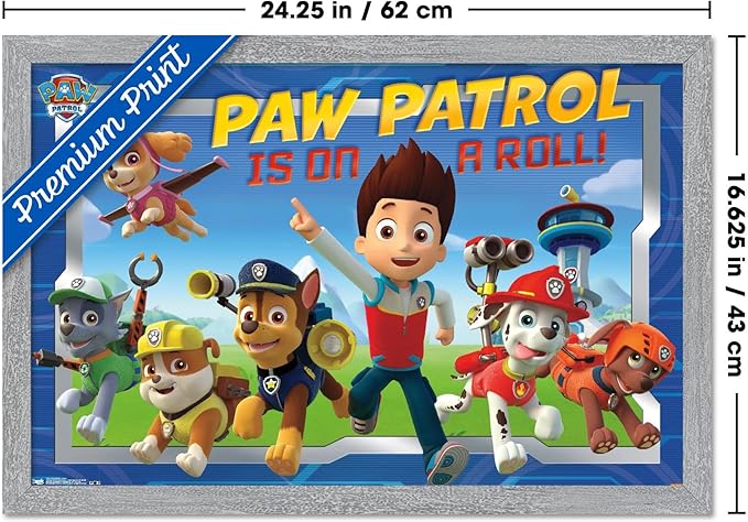 Nickelodeon Paw Patrol - Crew Wall Poster, 22.4L" x 14.7W", Gray Framed Version