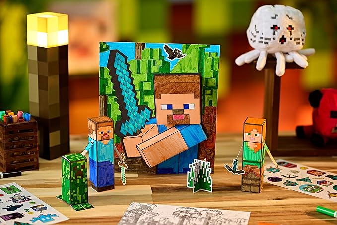 Crayola Minecraft POPs 3D Art Kit for Kids, Create 3D Characters, Coloring Activity Set with Markers & Stickers, Minecraft Toys, Gift for Boys & Girls