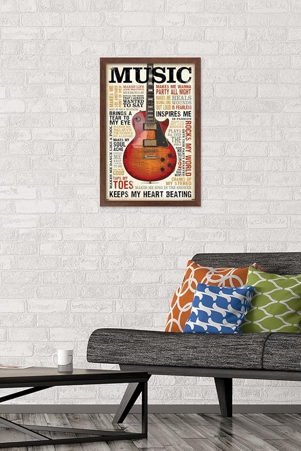 Trends International Music Inspires Me Wall Poster, 14.725" x 22.375", Mahogany Framed Version