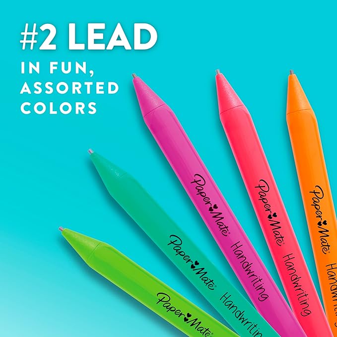 Paper Mate Handwriting Triangular Mechanical Pencil Set with Lead & Eraser Refills, 1.3mm, 8 Count - Back to School, Teacher Supplies, Home, Kids Writing, Fun Barrel Colors