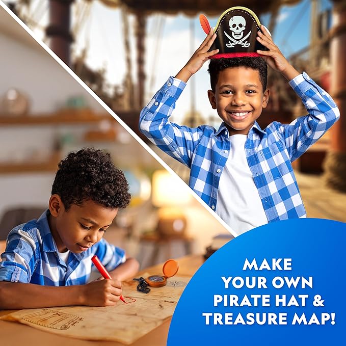 National Geographic Pirate Adventure Activity Kit – Dig for Treasure, Make a Pirate Hat & Map, Includes Spyglass, Compass, Replica Doubloon & Pyrite, STEM Toys, Telescope for Kids