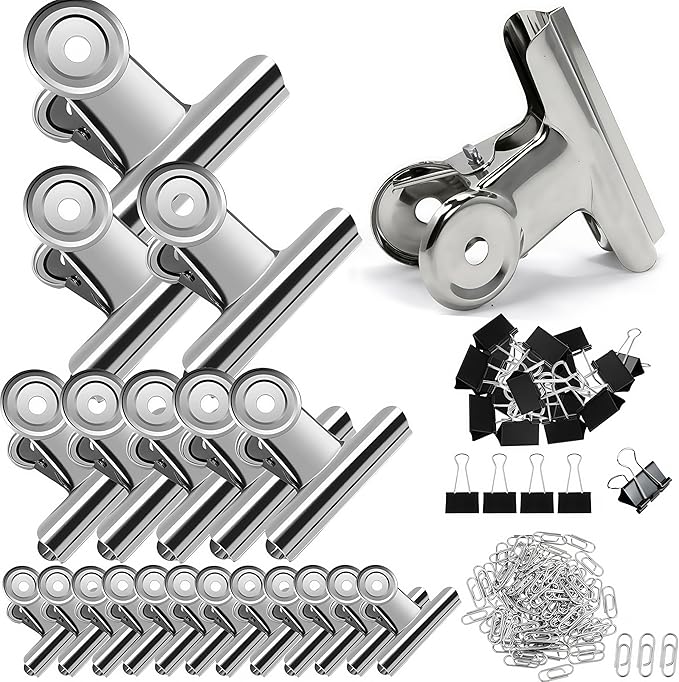 140 PCS Stainless Steel Metal Hinge Clips Assorted, Large Bulldog Clips 3.5+3+2+1.5 in, Bull Hinge Clip for Crafts, Photo, Drawing, Backdrop, Food Bags at Home, Office, School (Silver)