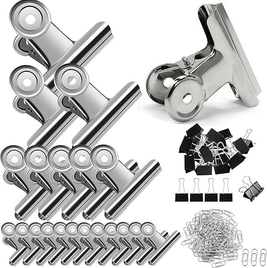 140 PCS Stainless Steel Metal Hinge Clips Assorted, Large Bulldog Clips 3.5+3+2+1.5 in, Bull Hinge Clip for Crafts, Photo, Drawing, Backdrop, Food Bags at Home, Office, School (Silver)
