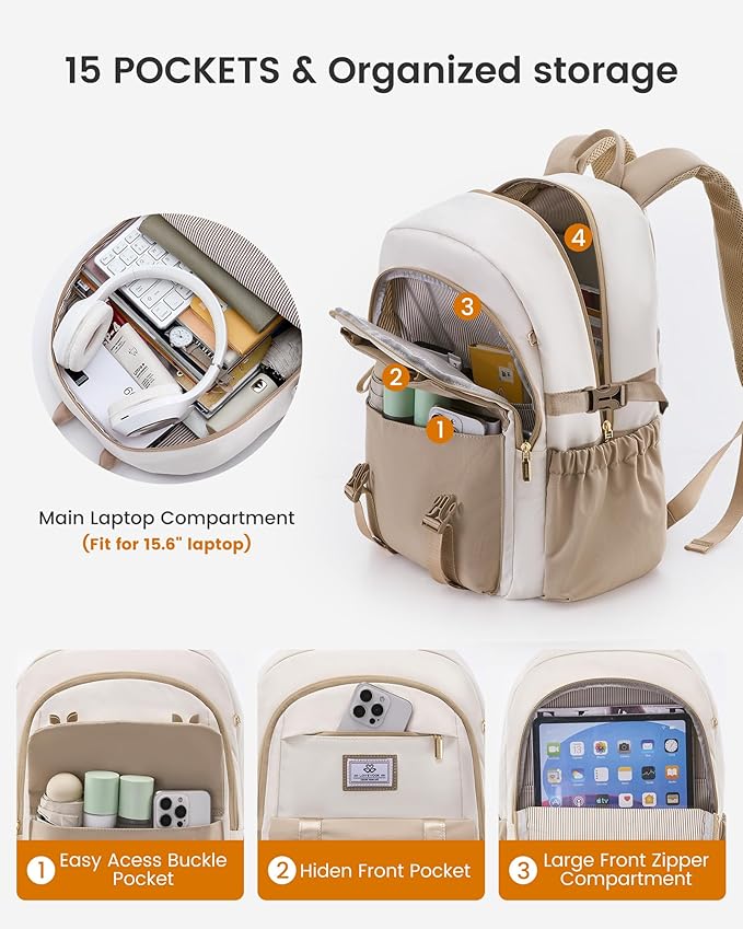 LOVEVOOK School Backpack for Girls Boys,Bookbag for Teen with Pouch Pocket for Large Capacity Cup, Waterproof School Bookbag, Preppy Backpack Travel Daypack with 15.6 inch Laptop Compartment