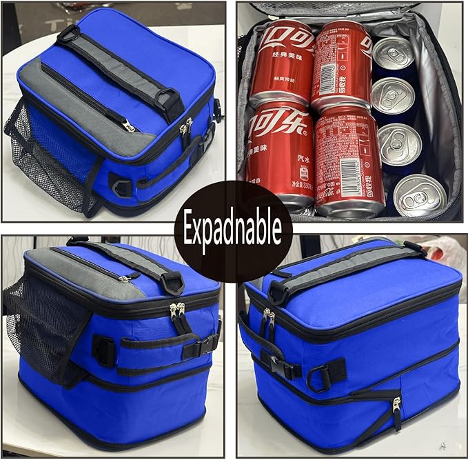 Expandable(18cans) Lunch Box Insulated Lunch bag for Men Kids Boys Teens Adult Portable Stylish Small Lunchbox With Shoulder Strap for Working Office school Picnic