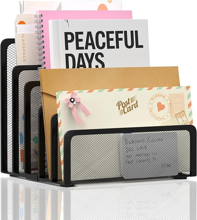 Mail Organizer with 5 Slot, Metal Mail Holder for Desk, Office File Holder Letter Organizer for Mails (Black)