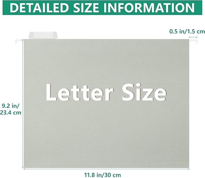 25 Pack Gray Hanging File Folders,Reinforced Hang Folders Letter Size,Adjustable 1/5-Cut Tabs,Designed for Bulky Files,Filing Cabinet