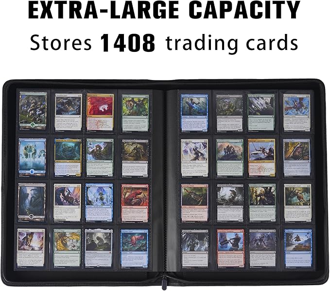 Card Binder 16 Pocket,Trading Card Binder Holds up to 1408 Cards with 44 Sleeves,Zipper Card Holder Album Compatible with TCG Card/Game Cards/Sports Card-Dark purple
