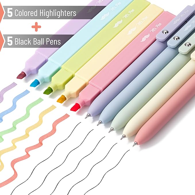 Mr. Pen- Aesthetic Highlighters and Gel Pens, 10 Pack, Assorted Color Bible No Bleed, Black Ink, Highlighter for Bibles