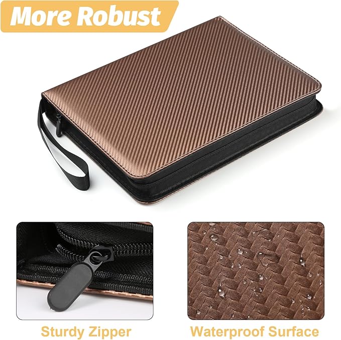9 Pocket Card Binder, Premium Zip Trading Card Binder, 720 Double Sided Pocket PU Card Collection Binder, Collector Card Album, Card Folder for MTG, TCG, Sports Cards, Game Cards (Brown)
