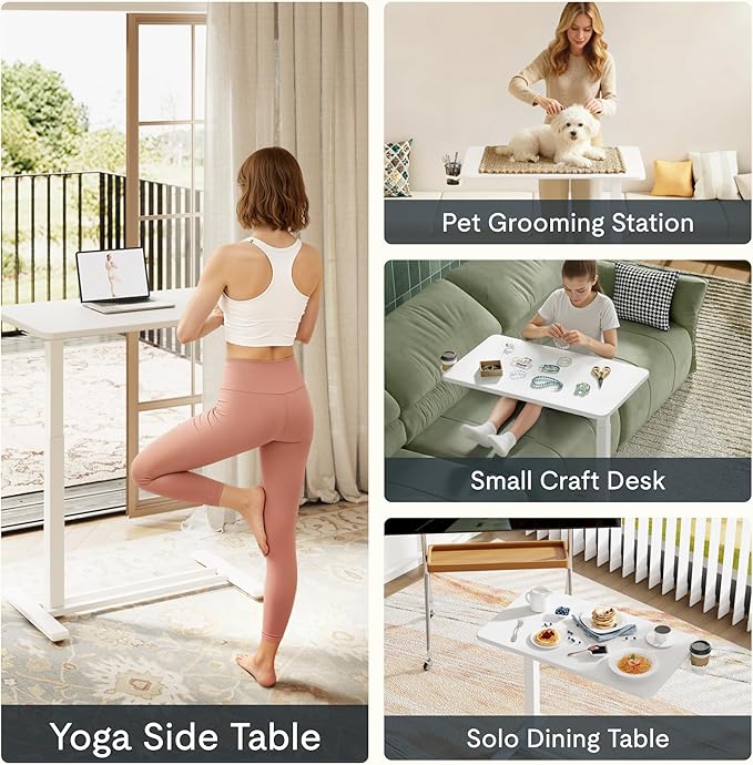 FLEXISPOT Mobile Standing Desk with Wheels Pneumatic Laptop Desk Rolling Computer Cart Movable Height Adjustable Small Sit Stand Desk Computer Workstations Home Use（27.6" W x 15.7" D,White
