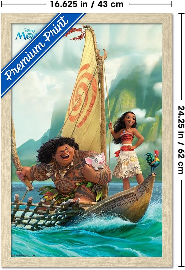 Disney Moana - Group Wall Poster, 22.4L" x 14.7W", Blonde Framed Version