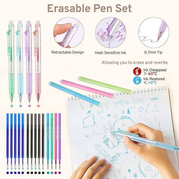 62PCS Aesthetic Stationery Set with Pencil Case, No Bleed Highlighters, Gel & Erasable Pens, Mechanical Pencils, Refills, Cute Supplies for Note Taking, Journaling & Bible Study, Pink
