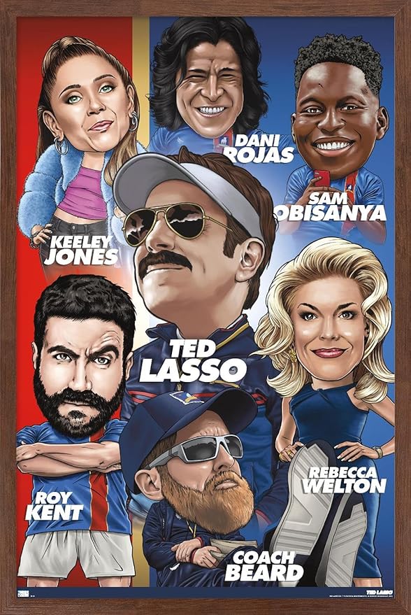 Ted Lasso - Character Grid Wall Poster, 34L" x 22.4W", Mahogany Framed Version