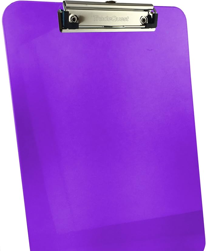 Trade Quest Plastic Clipboard Transparent Color Letter Size Low Profile Clip (Pack of 6) (Purple)