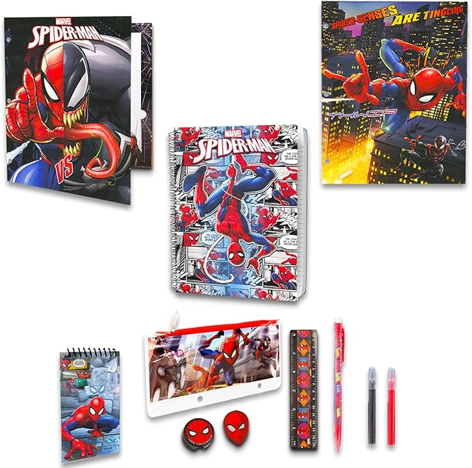 Marvel Spiderman Backpack Set - Bundle with 16" Bag, Lunch Box, Stationery, Water Bottle, Stickers, and More | Marvel School Supplies Kit for Kids