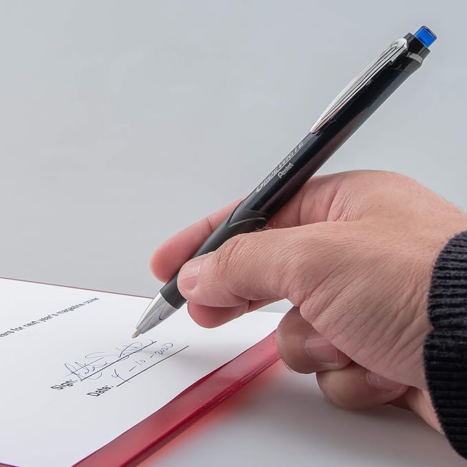 Pentel Glidewrite Signature Ballpoint Pen, (1.0mm) Medium, Black Barrel, Blue Ink, Pack of 3 (BX930ABP3C)
