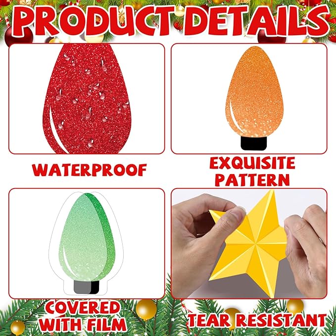 Christmas Light Bulbs Bulletin Board Decoration Set Xmas Kindness Bulletin Board Set Winter Colorful Bright Bulb Paper Cutouts for Classroom School Home Chalkboard Wall Holiday Party Decor Supplies