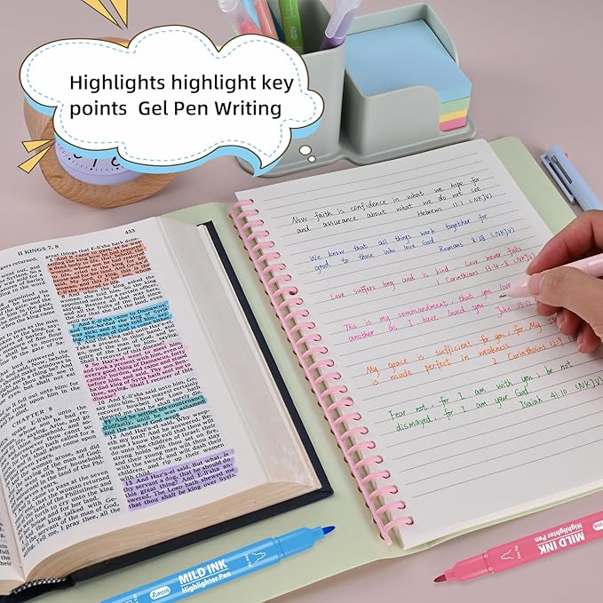 Dual Tip Aesthetic Highlighters 16 Colors and 2 Pcs 3 in 1 Multicolor Gel Pens 6 Colors Ink, Chisel & Fine Tips, No Bleed, Cute Bible Highlighters Assorted Colors for Journaling Textbook