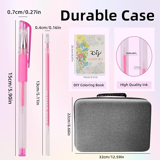 312 Pack Gel Pens for Adult Coloring Book, 156 Colors Artist Colored Pens with 156 Refills & Coloring Book, Glitter Gel Pen for Coloring Drawing Writing Doodle Journaling Planner Art Craft